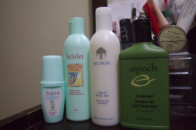 Nu Skin deodorant, feminine wash, body wash, and shampoo